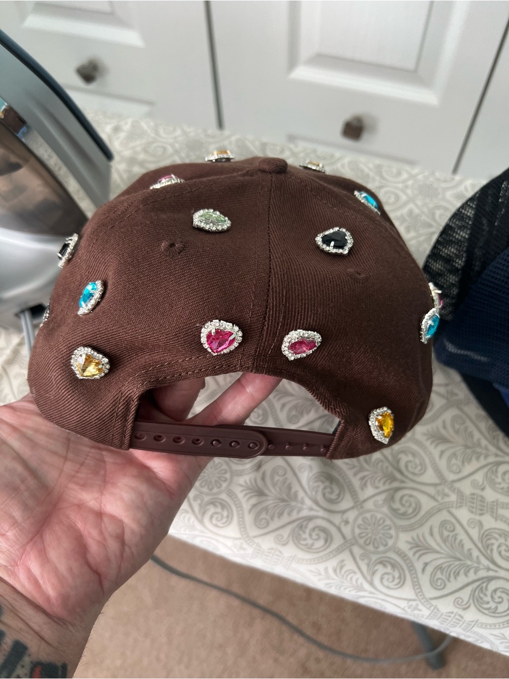Toxicity Embroidered Brown Baseball Cap with Jewel Accents - Picture 2 of 6
